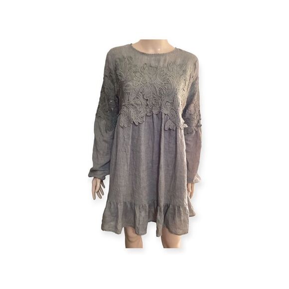 Umgee Peasant Mini Dress With Lace Bodice S - Picture 2 of 10